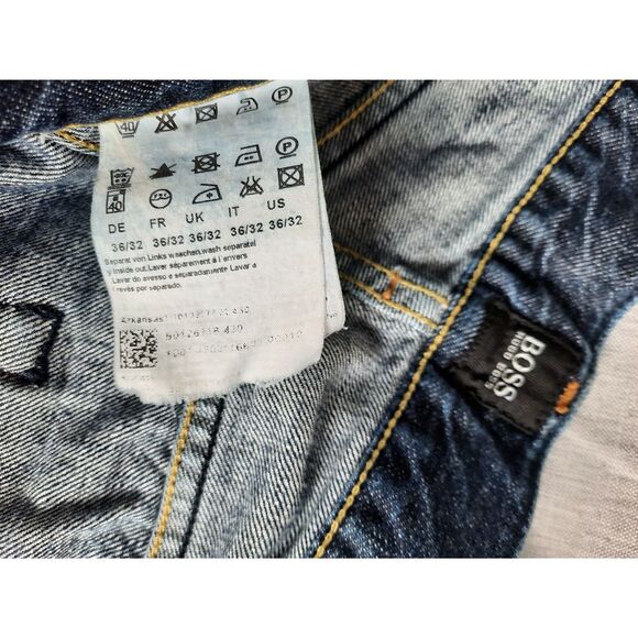 BOSS HUGO BOSS Men 36X32 Acid Wash Relaxed Fit‎ Navy Blue Denim Jeans - Picture 5 of 8